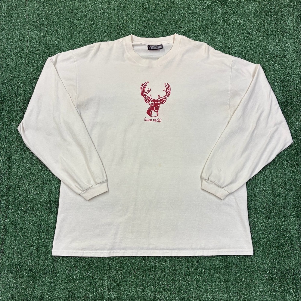 Y2K Deer "Nice rack" Humor‎ Long Sleeve Graphic T-shirt